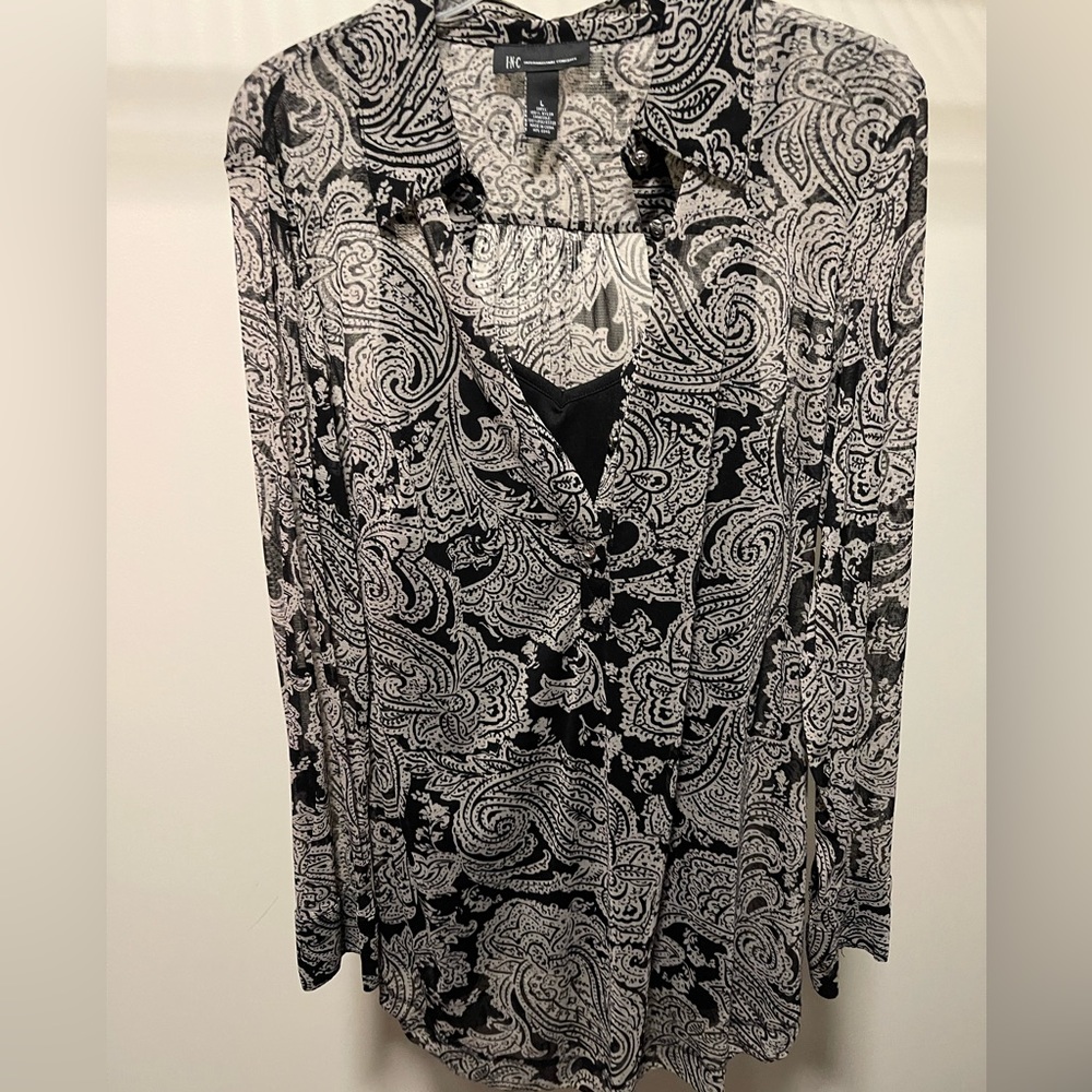 INC Paisley Print Sheer top with undershirt